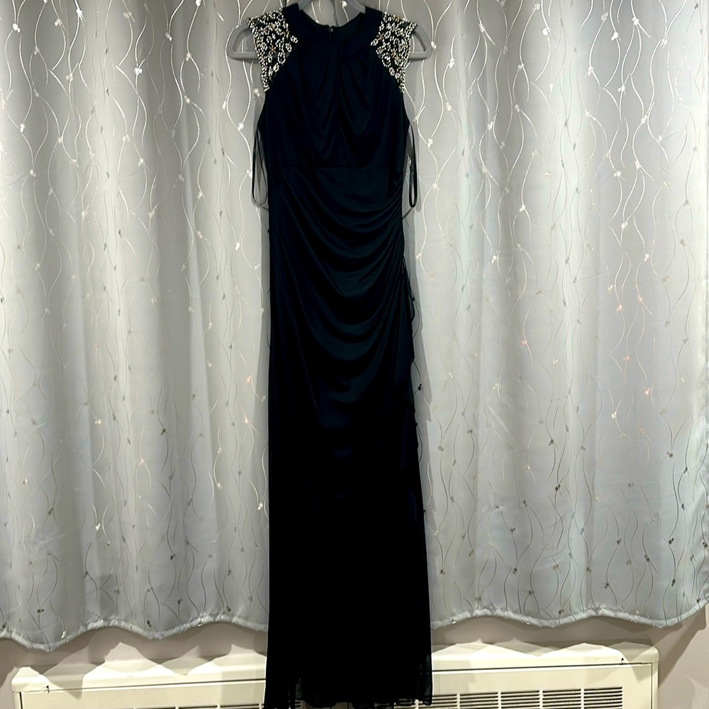 Black Evening and Dinner Gown with silver and rose gold sequence